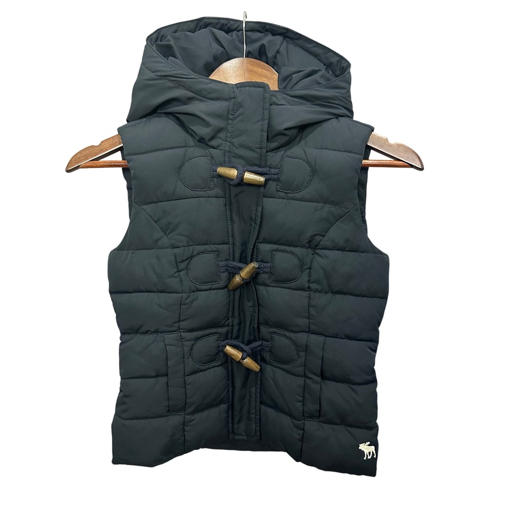 Abercrombie Kids Puffer Vest L Black‎ Toggle Hooded Quilted Gorpcore Preppy